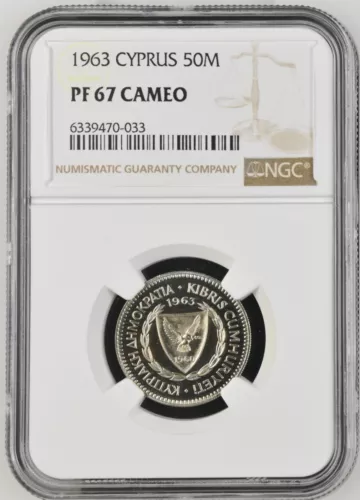1963 CYPRUS Proof 50 MILS - NGC PF 67 Cameo