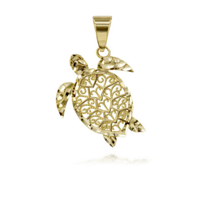 Filigrane Schildkröte Anhänger Halskette Gold Glitzerschliff (gelb/rose/weiß)