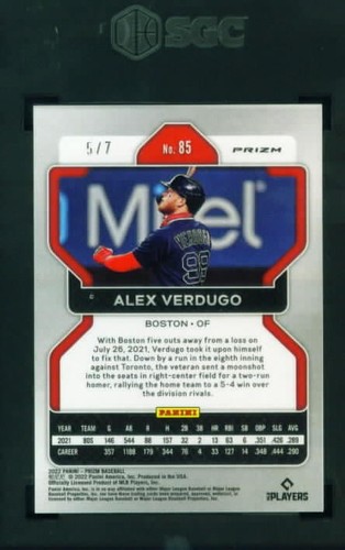 2022 Panini Prizm Shimmer #85 ALEX VERDUGO Red Sox, Yankees (#'d 5/7) SGC 8.5 - Picture 2 of 2