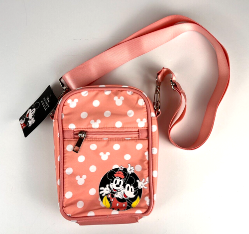 New! Bioworld Disney Pink Polkadot Minnie & Mickey Mouse Crossbody Bag/ Purse