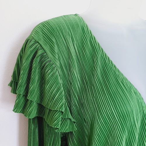 Zara Pleated Peplum Top Size M Green Frilly Longsleeve Party Occasion New - Picture 7 of 13