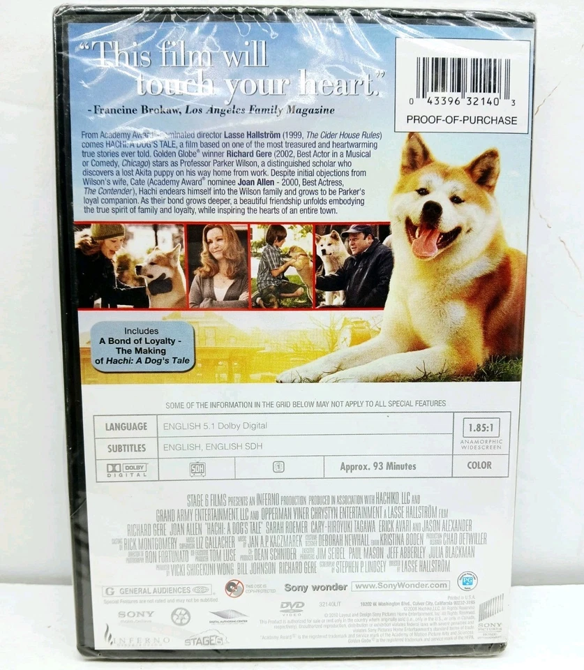 Hachi : A Dog's Tale (DVD) Richard Gere Stage 6 Films 2010 (New Sealed) - Image 2 of 2