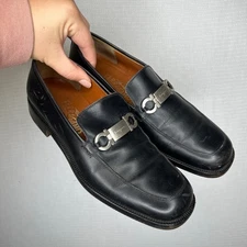 Salvatore Ferragamo Black Leather Gancini Loafers Men's Size 7 Made in Italy