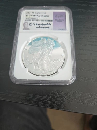 PF70 UCAM 2001-W American Silver Eagle Signed Jones NGC