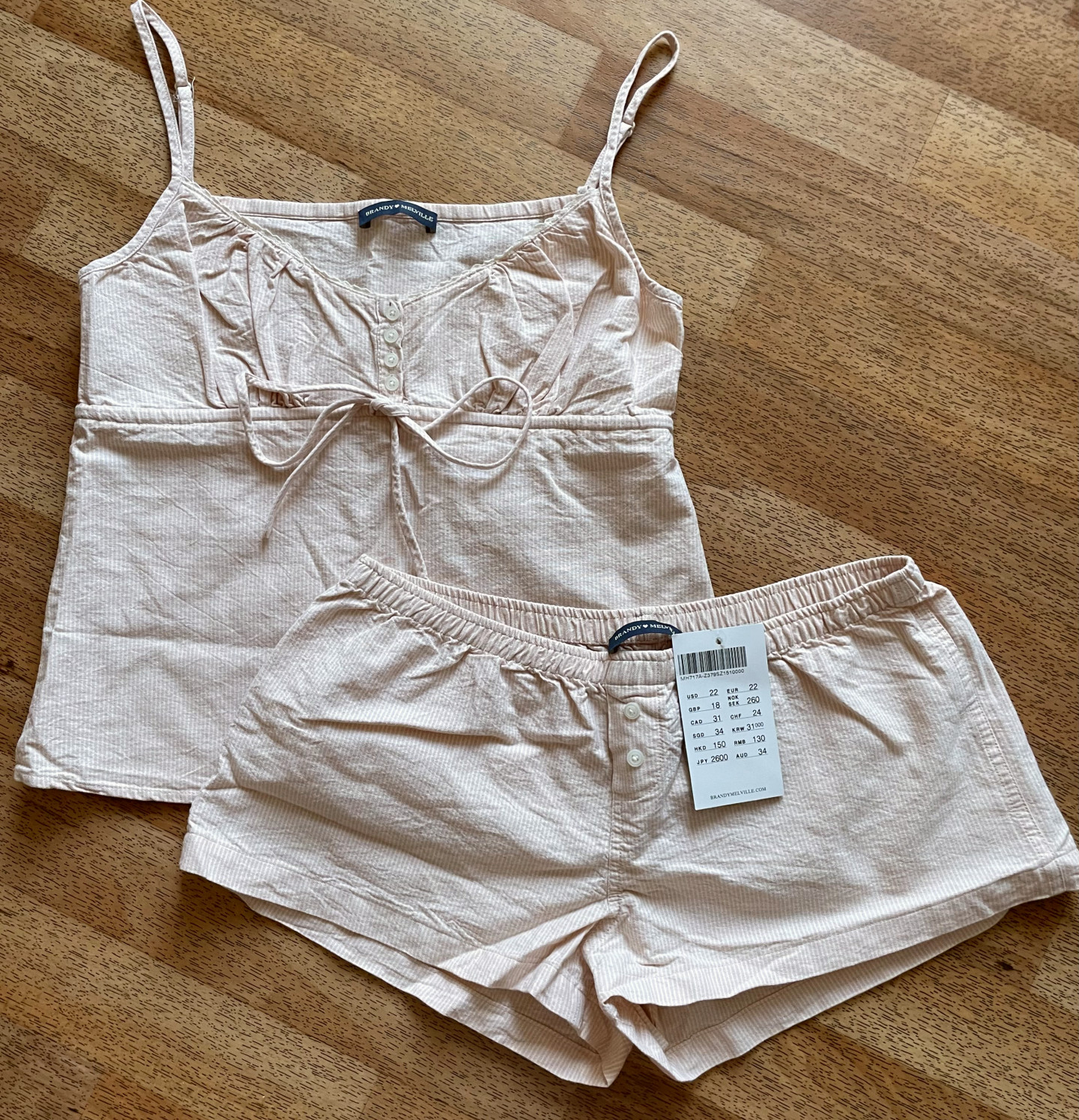 Brandy Melville Pink Stripe Pajama Set Button Tank Top & Cotton Lounge Shorts