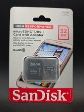 SanDisk 32GB HIGH PERFORMANCE MICRO SDHC UHS-1 CARD WITH ADAPTER, Brand New