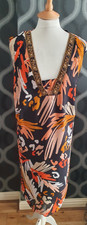 Together Black Orange White & Peach Abstract Beaded Dress Size 26