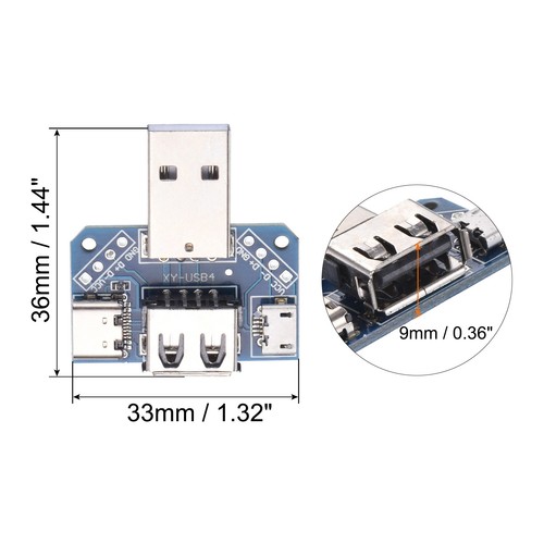 USB Break Out Board Micro Male to Type C Adapter Board 1.44"x1.32"x0.36" 2Pcs - Afbeelding 2 van 5