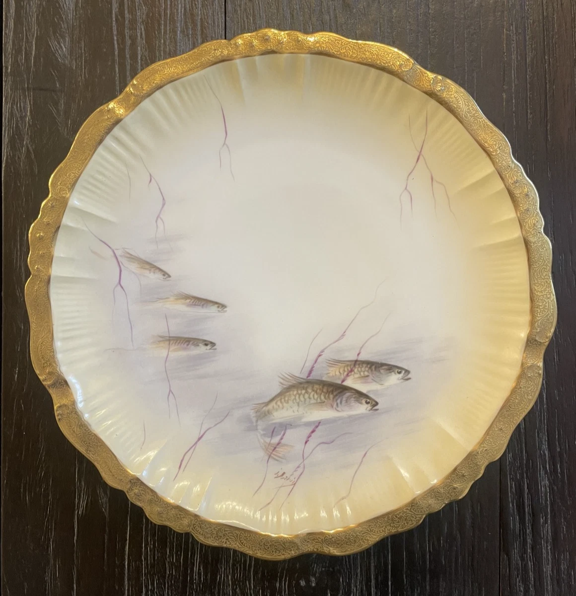 Antique Fish Set In Antique Ceramic & Porcelain Plates & Chargers