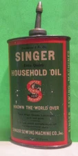 Vintage Antique Singer Sewing Machine Oil Can Tin Metal Oval 3 oz  SINGER ON Cap