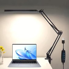 LED Desk Lamp, Adjustable Swing Arm Lamp with Clamp, Eye-Caring Reading White