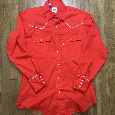 Vintage 1980 Levi Strauss Western Pearl Snap USA Olympic Games Shirt Sz L - Red
