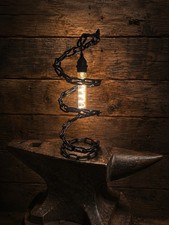 Industrial Black Metal Table Lamp, Exposed Bulb, Corded Switch