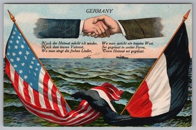 HANDS Across the Sea Germany US Postcard Flags Ships 1906 5A