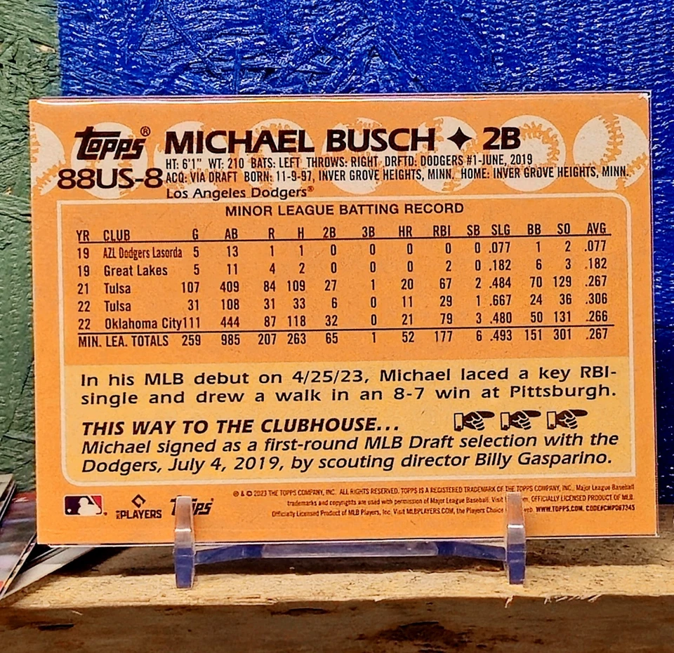 2023 Topps Michael Busch 1988 Topps Rookie Blue Insert #88US-8 Dodgers / Cubs - Image 2 of 2