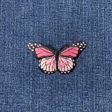Pink Butterfly Applique Patch - Embroidered Insect Badge 2-7/8" (Iron On)