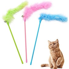 Interactive Feather Wand Toys for Cats with Bells, 3-Pack Colorful Teaser Wands