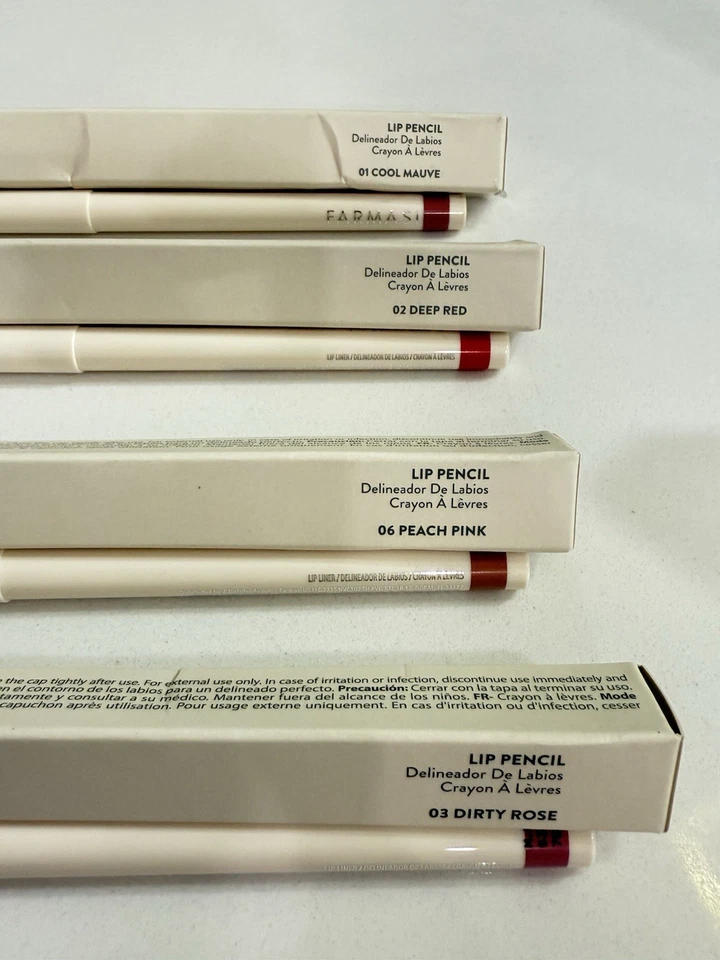 FARMASI LIP PENCIL COOL MAUVE, DEEP RED, PEACH PINK & DIRTY ROSE LOT OF 4 - Image 3 of 4