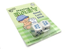 Set of 2 D6 We're Having a Baby It's a Boy Dice - White with Blue Pips
