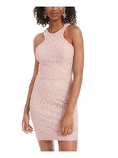 CITY STUDIO Womens Embroidered Sleeveless Halter Short Cocktail Body Con Dress