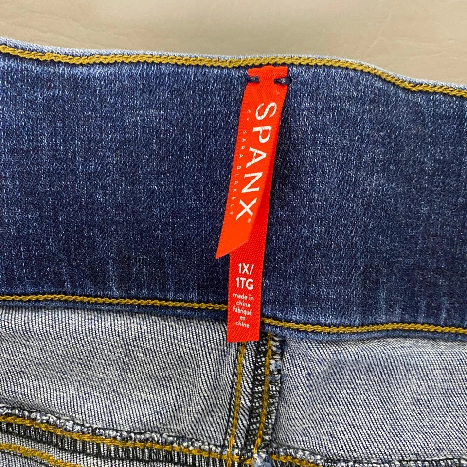 SPANX Jegging Pull on Jeans Women's Plus Size 1X Indigo Blue Distressed Denim - Image 3 of 4