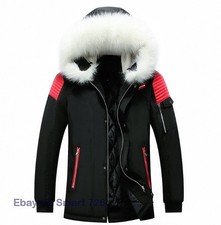 Men's Cotton Jacket Hooded Thickened Casual Coat Winter Warm Faux Fur Collar
