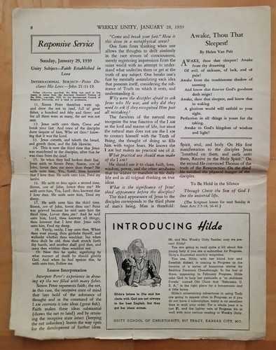 Vtg Saturday, January 28, 1939 WEEKLY UNITY Kansas City, MO Christian Newspaper - Picture 4 of 4