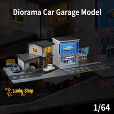 1/64 Diorama Car Garage Model LED Lighting City Street View Building Scene Model