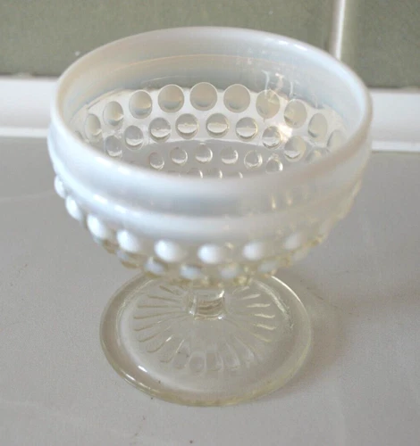 Anchor Hocking Moonstone Opalescent Hobnail Sherbet Dish Glass Vintage