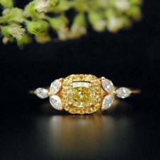 2 Ct Cushion Cut Simulated Citrine 14K Yellow Gold Plated Halo Engagement Ring