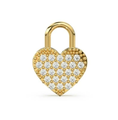 Forma Corazón Diamante con Tachuelas Colgante Charm 14K Sólido Oro Minimalista - Imagen 1 de 4