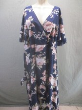 NWOT Unbranded Size 3XL Womens Floral Short Sleeve Tie Surplice Sheath Dress 297