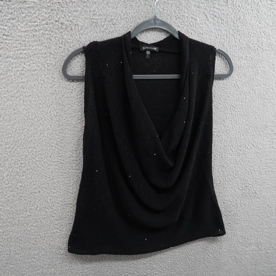 Eileen Fisher Top Womens Large Black Sleeveless Sequin Italian Yarn Cowl Neck - Image 4 of 4