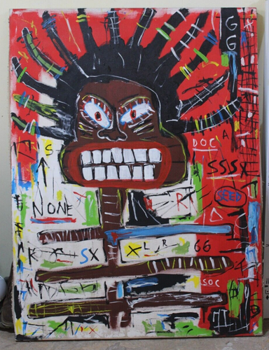 LARGE JEAN-MICHEL BASQUIAT 1982 ACRYLIC ON CANVAS 47.5 x 35.5 in. GOOD CONDITION - Picture 2 of 10