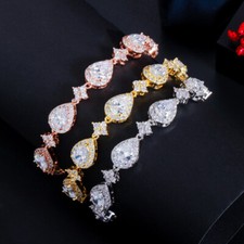 Stunning Cubic Zirconia Gold Plated Bracelet Bangle Women Wedding Brides Jewelry