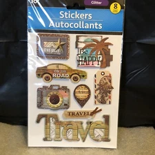Glitter Dimensional Stickers, 8PC Travel Paper Crafts On The Road