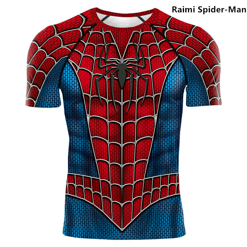Raimi Spider-Man Para Hombre Camisetas Spiderman Disfraz COS Deporte Mangas Cortas Camiseta Gimnasio