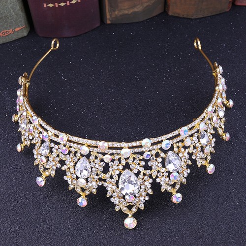 Champagne Gold For Women Tiara Crown Wedding Queen Prom Princess 25 Colours - Picture 21 of 44