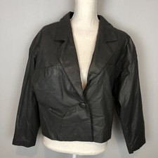 Vtg Christian Dior Separates Charcoal Gray Cropped Leather Lined Jacket Sz 6