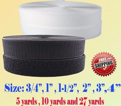 Black/White Sew-on Hook and Loop Tape 3/4" 1" 1.5" 2"  3" 4" 5" 6" 7  Fastener