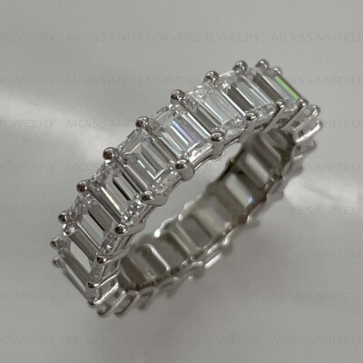 6.5Ct Emerald Cut Moissanite Full Eternity Engagement Band 14k White Gold Plated