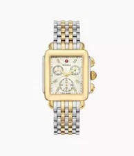 New Michele Deco MOP Diamond Dial Two-Tone Steel Ladies Watch (MWW06A000779)