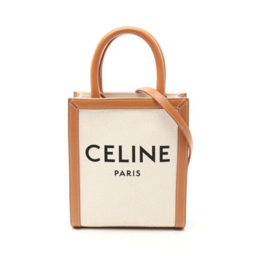 Celine Mini Vertical Cover Handbag Canvas Leather Ivory Light