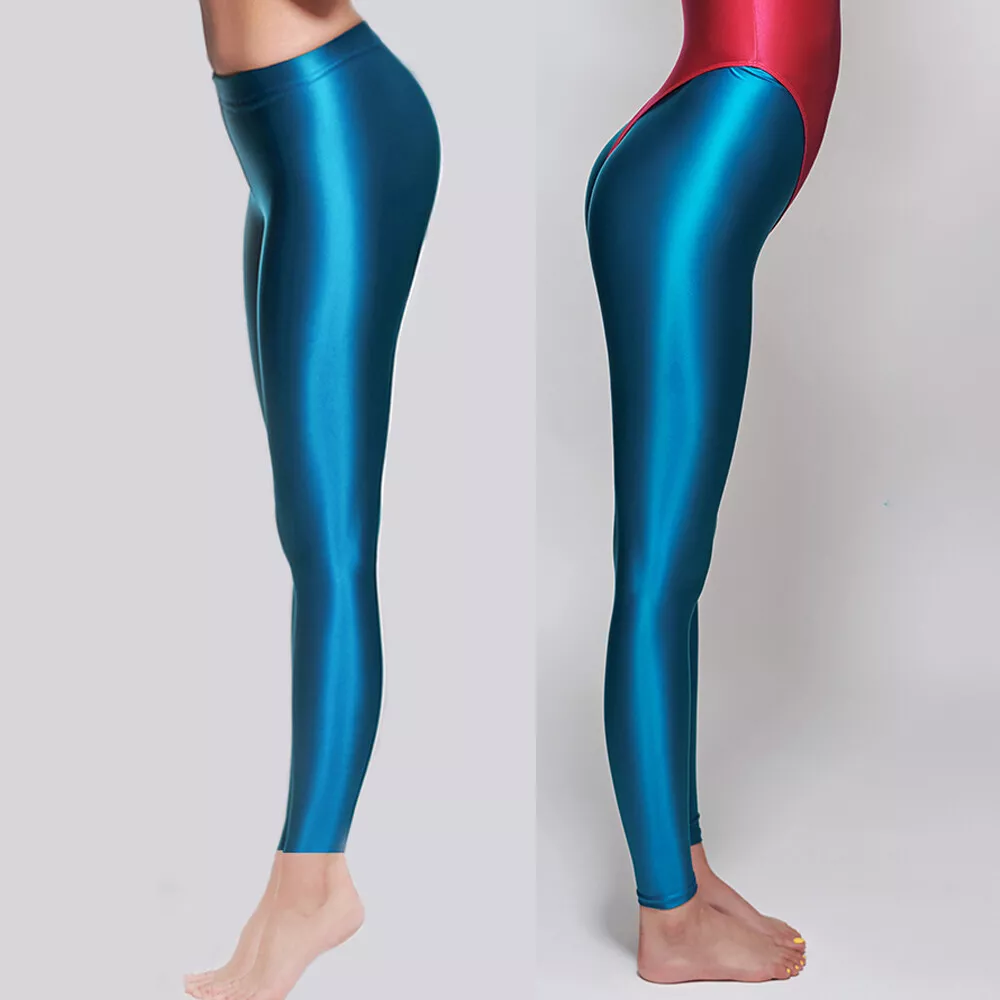 LEOHEX Shiny Wet look Opaque Yoga Sexy Leggings High Gloss Spandex footless  Soft