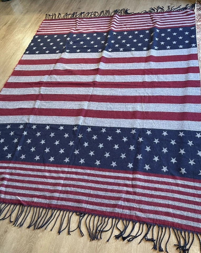 Woolrich Stars & Stripes Americana Thin Wool Blend Throw Blanket W/ Fringe - Image 2 of 4