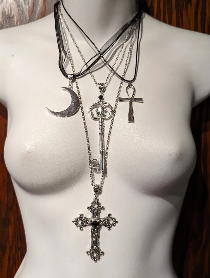 BABY-BAT STARTER SET Gothic Essentials Necklace Ring Lot cross ankh moon 6W - Image 2 of 4