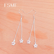 Women Girl 925 Silver Plated Dangle Drop Flower Stud Earrings Hanging PE22