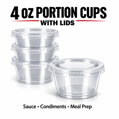 4 oz Plastic Clear Disposable Portion Cups with Lids for Sauce Cup BPA Free