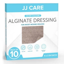 Silver Calcium Alginate Wound Dressing (Pack of 10) 4X5, Silver Alginate Wound D