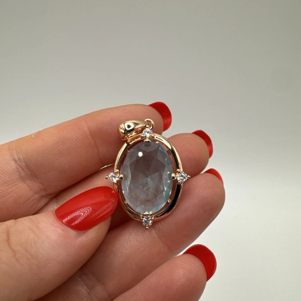 Colgante grande de aguamarina de oro enrollado de 14 quilates estilo Art Deco con sello 585RG Foto 3 de 4